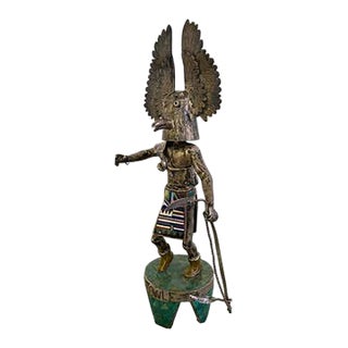 Late 20th Century Owl Kachina Sculpture by Gaspar Camps in Sterling Silver & Turquoise For Sale
