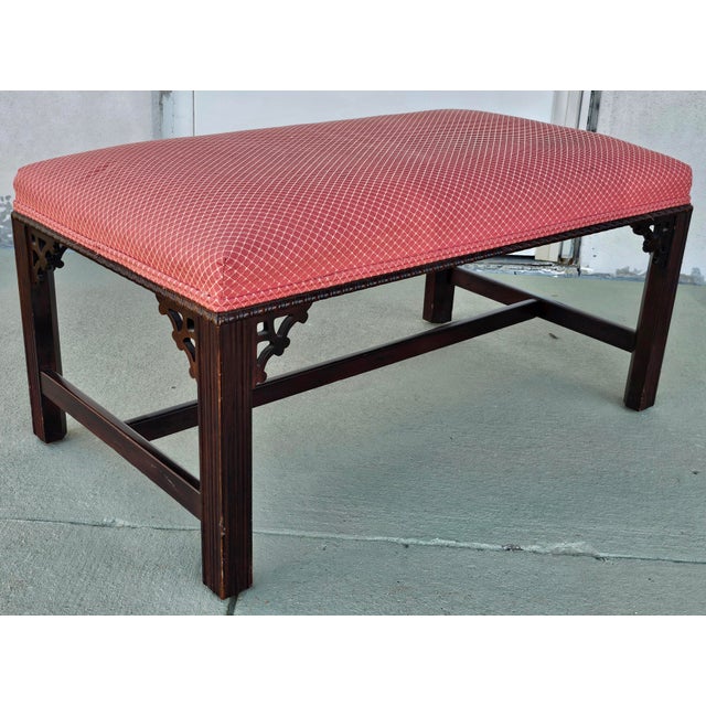 20th Century Chippendale Style Mahogany and Upholstered Bench For Sale In Washington DC - Image 6 of 10