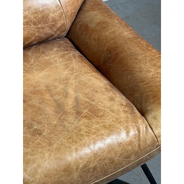 Cognac Leather Armchair with Industrial Metal Base For Sale - Image 5 of 7