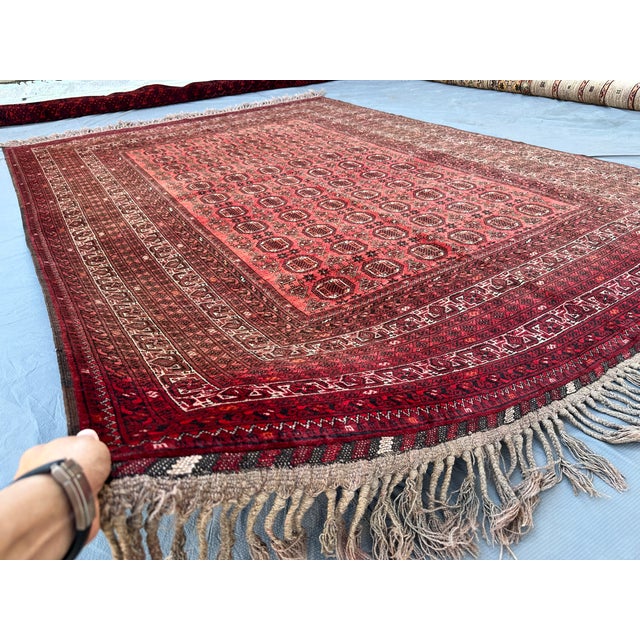 Tribal Coral Turkmen Bokhara Hand-Knotted Wool Rug - 7'2" X 9'8" For Sale - Image 3 of 11
