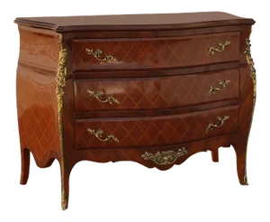 Vintage French Louis Inlaid and Gilt Bombe Commode