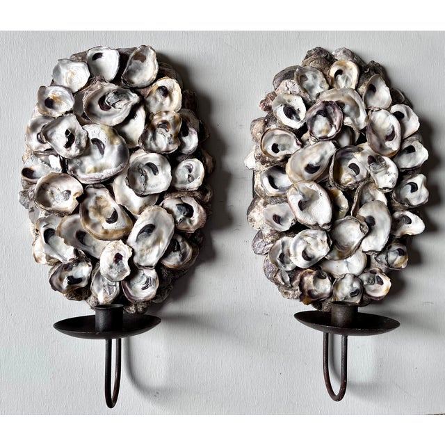 Metal Oyster Shell & Wrought Iron Candle Sconces-a Pair For Sale - Image 7 of 8