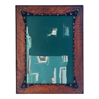 “Cabin Fern" Green Abstract Art in Antique Frame, Transitional Living Room Art by JTS For Sale