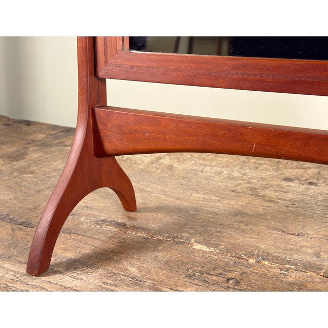 Mid Century Scandinavian Modern Teak Vanity Mirror With Sculptural Stand For Sale - Image 10 of 12