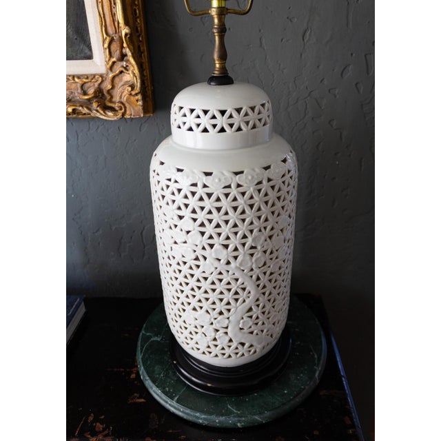1960s Pierced Porcelain Blanc De Chine Ginger Jar Lamp For Sale - Image 9 of 18