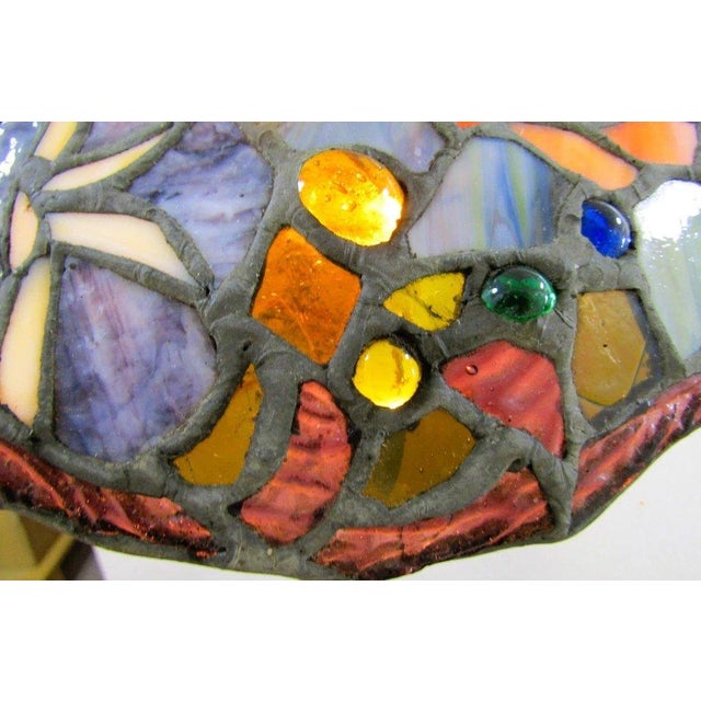 Red Vintage Tiffany Style Stained Glass Roses Poppies Cabochons Bell Lampshade For Sale - Image 8 of 18