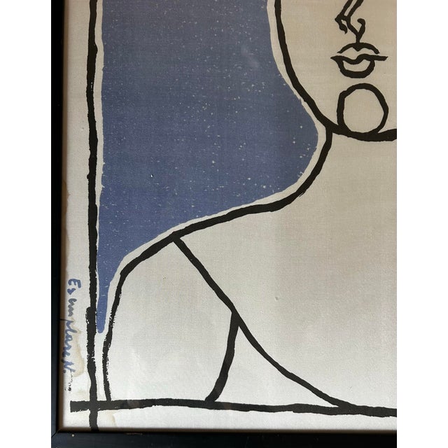 1960s Vintage Framed Abstract Portrait of Woman Lithograph on Fabric by Franco Gentilini (1909-1981) For Sale - Image 5 of 8