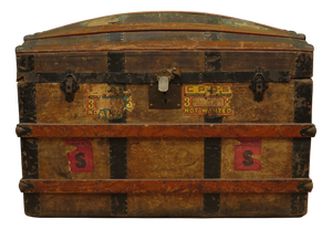 Antique Dome Top Travelling Trunk with Canadian Luggage Labels