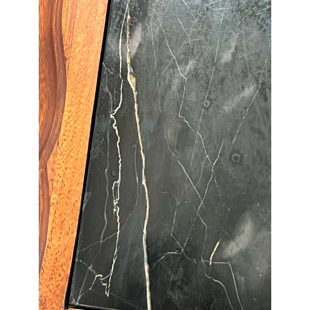 Vintage Italian Black Marble Walnut Wood Double Bevelled Edge Table For Sale - Image 10 of 12