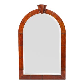 Mid-Century Tessellated Lacquered Goatskin Arched Mirror Signed Karl Springer For Sale