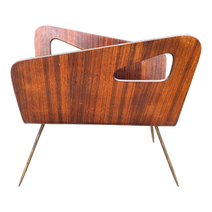 1960s Brass and Walnut Italian Magazine Rack