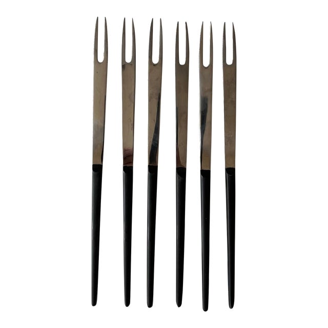 6 Piece Vintage Stainless Steel Fondue Forks For Sale