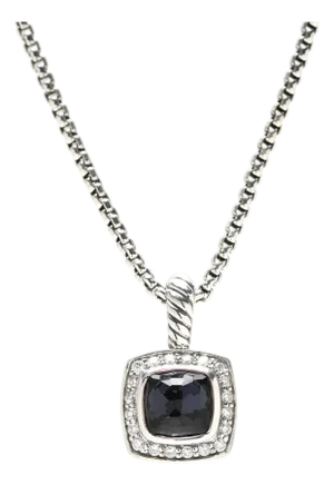 David Yurman Amethyst and Diamond Cushion Checkerboard Pendant Box Chain, Ss