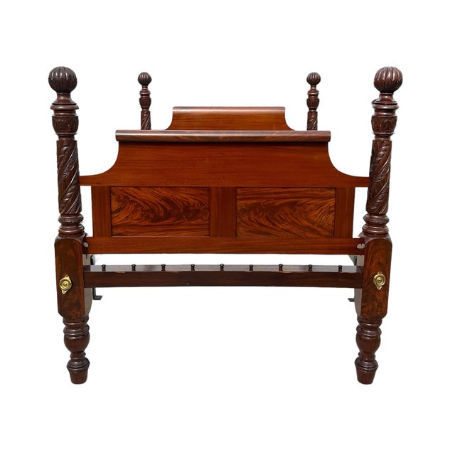 Red Early American Antique Federal Period Mahogany Acanthus & Pomegranate Carved Bed For Sale - Image 8 of 10