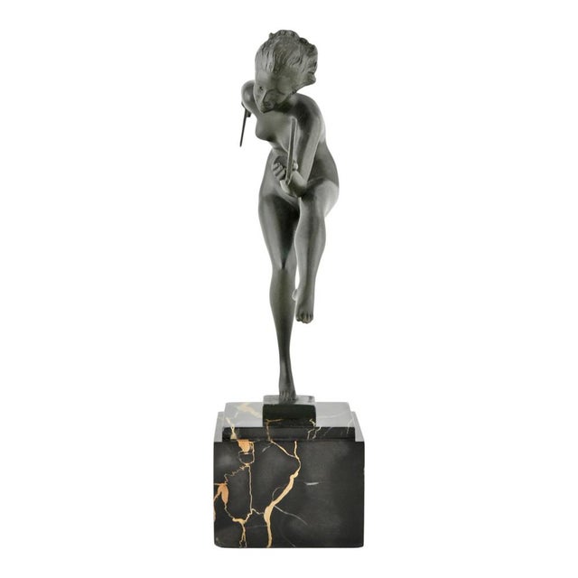 Andre Derenne / Marcel Bouraine, Art Deco Sculpture of Pagan Dance, 1930, Metal on Marble Base For Sale - Image 3 of 9