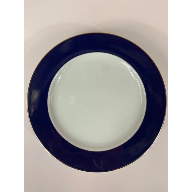 Mid-Century Modern Bernardaud Limoges "Opaline Navy" Banded Chargers-/ Plates Set of 6 For Sale - Image 3 of 4