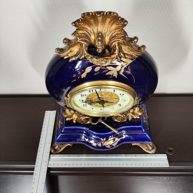 Stunning 19th-C. French Eugène Farcot Porcelain Clock Bleu De Roi For Sale - Image 9 of 15