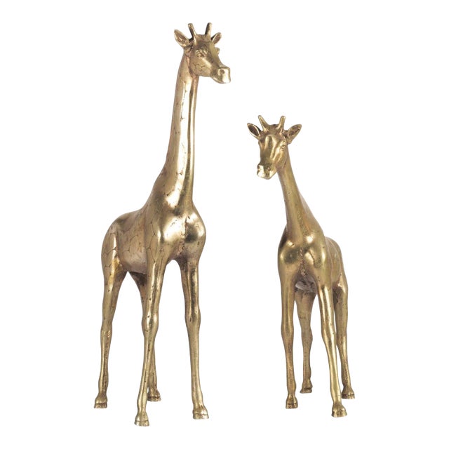 Artisan Hand Hammered Mid Century Giraffe Figures in Solid Brass, Korea, circa 1970's - A Pair For Sale