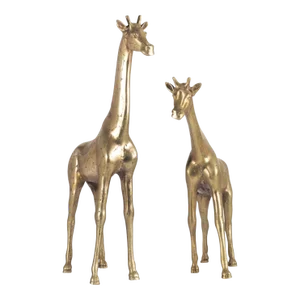 Artisan Hand Hammered Mid Century Giraffe Figures in Solid Brass, Korea, circa 1970's - A Pair