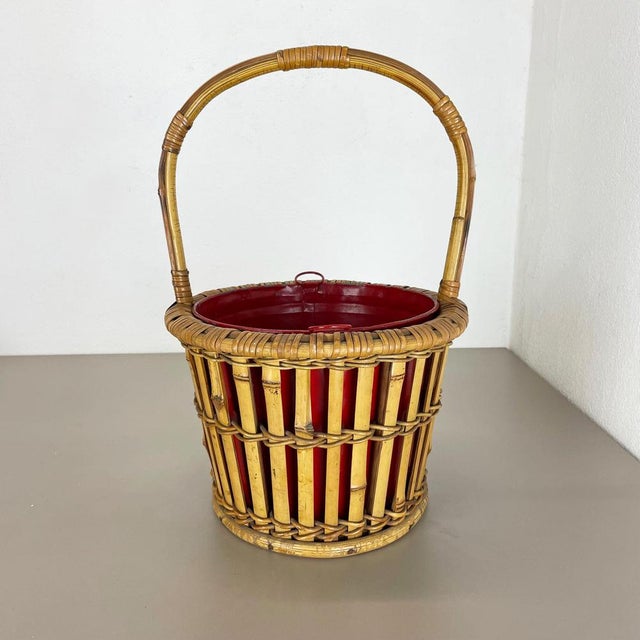 Minimalistic Bamboo Metal Planter in the style of Matégot, France, 1960s For Sale - Image 4 of 18