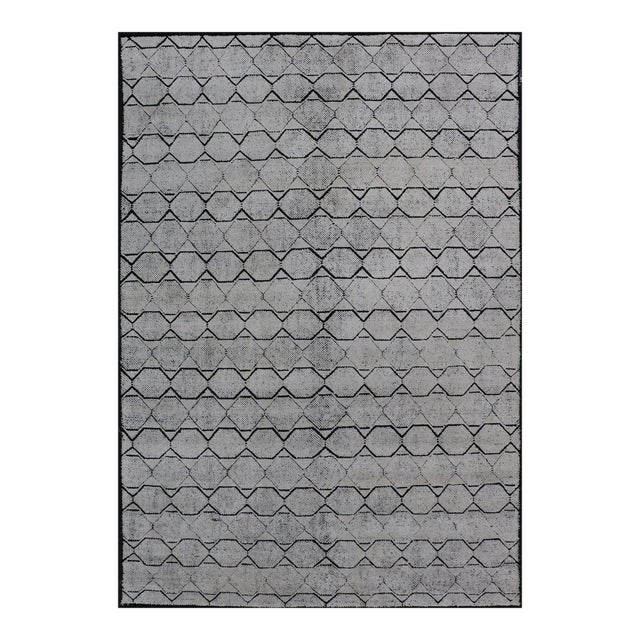 Geometric Area Rug by Keivan Woven Arts, Black and Ivory, Modern 6'1 X 9'2 For Sale