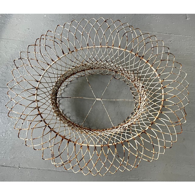 Antique French oval wirework garden basket or jardiniere. Painted white. Measures 19" x 16" x 6 1/4" tall. Old surface...