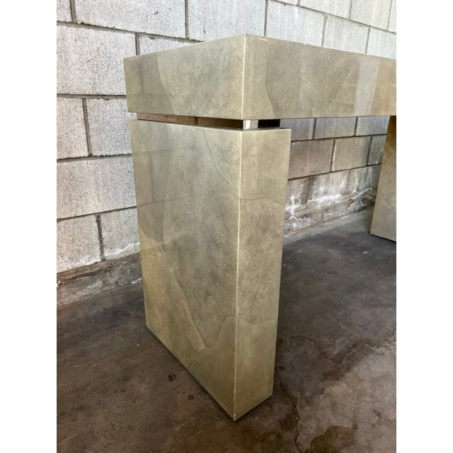 1990s Modern Faux Parchment Lacquered Console by Sally Sirkin Lewis for J. Robert Scott For Sale - Image 5 of 13