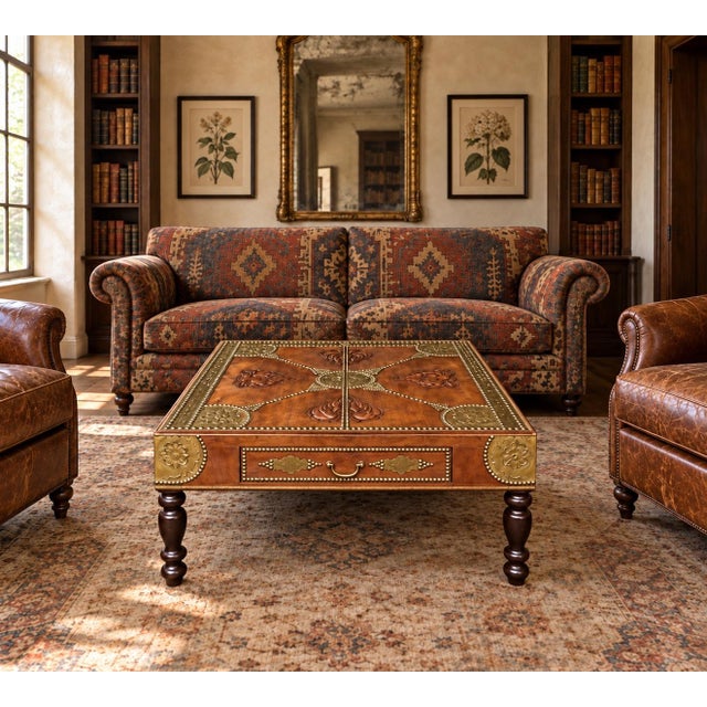 Mid-Century Anglo-Indian Carved Teak and Brass Coffee Table For Sale - Image 4 of 6