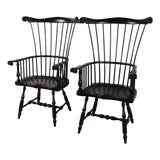 Massive Pair Vintage D R Dimes Style Painted Comback Windsor Arm Chairs For Sale
