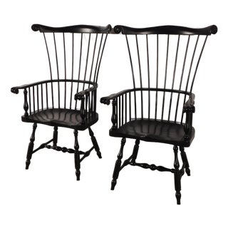 Massive Pair Vintage D R Dimes Style Painted Comback Windsor Arm Chairs For Sale