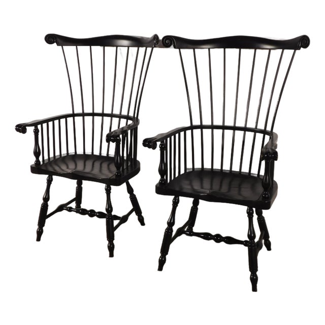 Massive Pair Vintage D R Dimes Style Painted Comback Windsor Arm Chairs For Sale