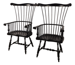 Massive Pair Vintage D R Dimes Style Painted Comback Windsor Arm Chairs