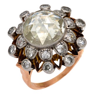 19th Century Victorian 2.80 Carat Rose Cut Diamond 18k Rose Gold Cluster Ring, Size 6.5 For Sale