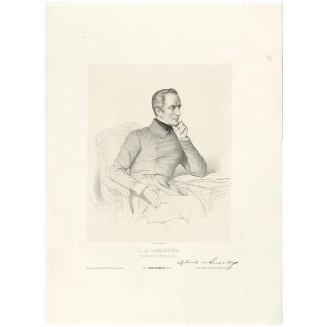Le Gout-Gérard, Portrait of Alphonse de Lamartine, 19th Century, Lithograph For Sale - Image 10 of 10