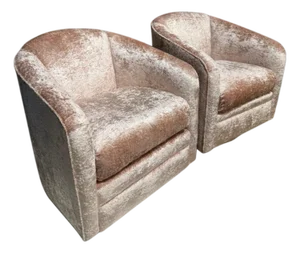 Pair of Vintage Blush Crushed Velvet Swivel Club Chairs