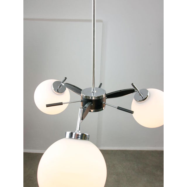 Space Age Italian Chrome and Opaline Chandelier, 1970s For Sale - Image 11 of 18