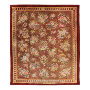 Antique Hand Knotted European Savonnerie Rug in Wool With Floral Design