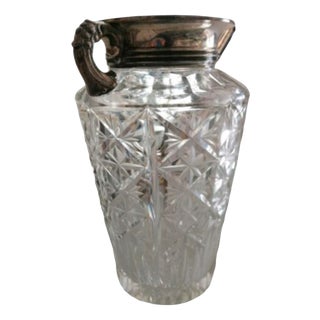 Mid-Century Cut-Pattern Glass Vase with Ornate Metal Mount, 1950s For Sale