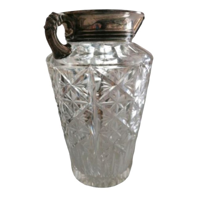 Mid-Century Cut-Pattern Glass Vase with Ornate Metal Mount, 1950s For Sale