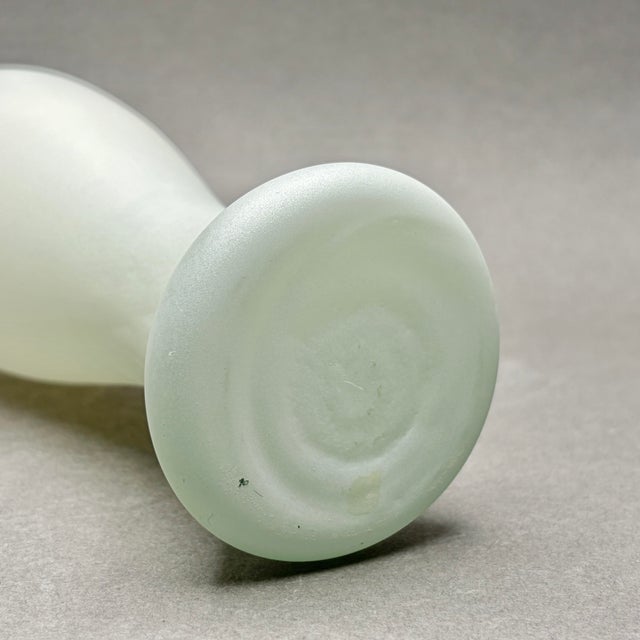 Jade Vintage Mid-Century Pale Jade Green Frosted Satin Glass Vase For Sale - Image 8 of 8