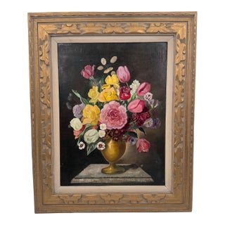 Vintage Dutch Floral Still Life Oil Painting on Board For Sale