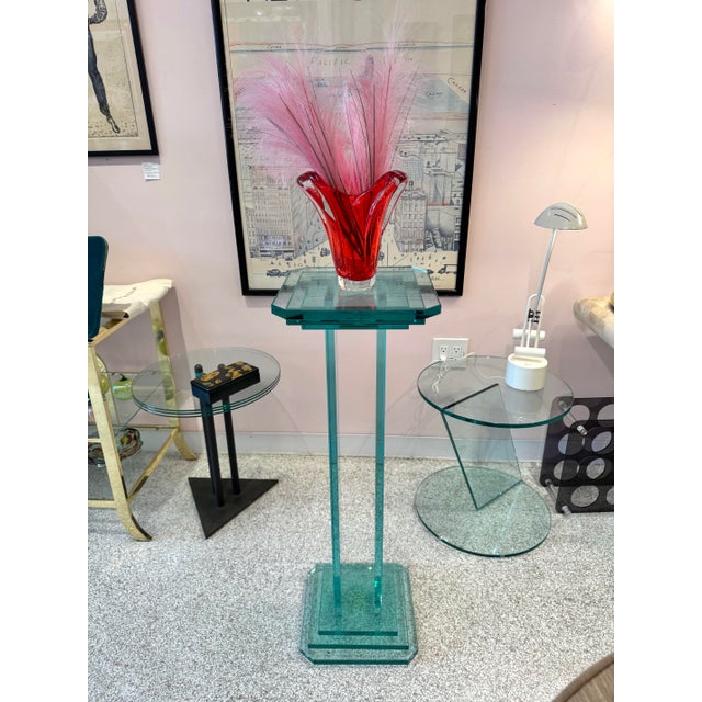 Glass Vintage Stacked Glass Pedestal 36.5” For Sale - Image 7 of 9