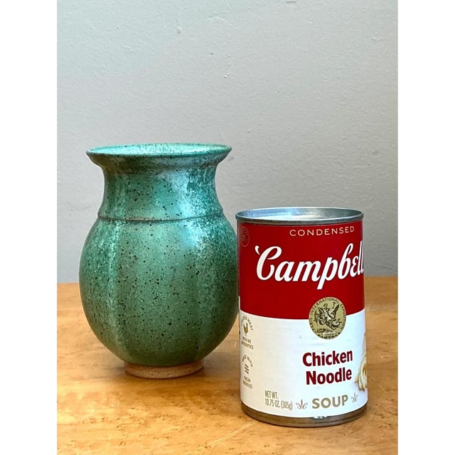 Mid 20th Century Vintage Speckled Green Ceramic Vase For Sale - Image 5 of 12