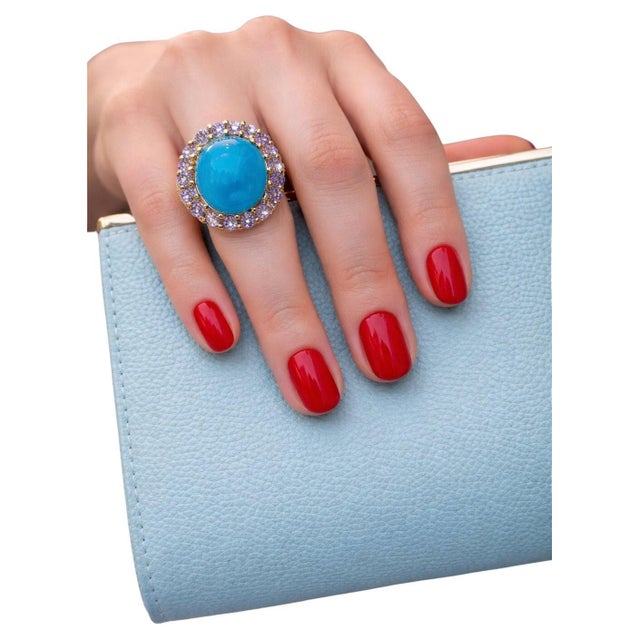Late 20th Century Bochic “Capri” Vintage Blue Opal & Lilac Tanzanite Cocktail Ring - 18K Gold & Si For Sale - Image 5 of 10