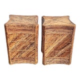 Vintage 1970’s Pencil Reed Tortoise Bamboo Side Tables-A Pair For Sale