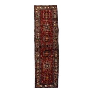 Red Vintage Persian Heriz Wool Rug Handmade With Tribal Design For Sale