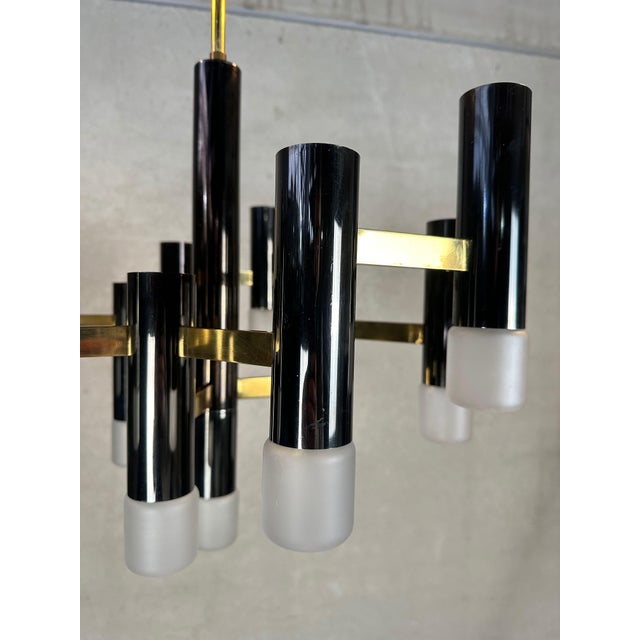 1970s Vintage Black and Gilt Hexagon Chandelier from Boulanger, 1970s For Sale - Image 5 of 11