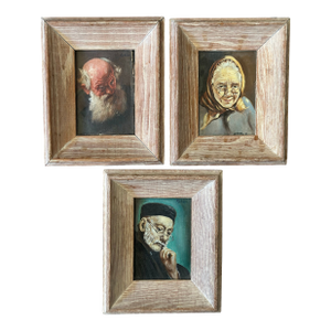 Set of Three Original Small Portrait Paintings, Framed