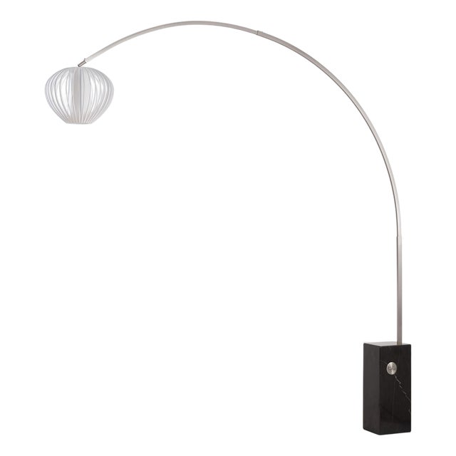 Iconic 95" Arc Floor Lamp, Satin Nickel, Sphere White Shade, Dimmable, Marble Base For Sale
