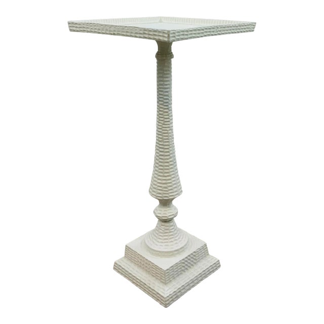 Currey & Co. Hammered White Metal Accent Table For Sale